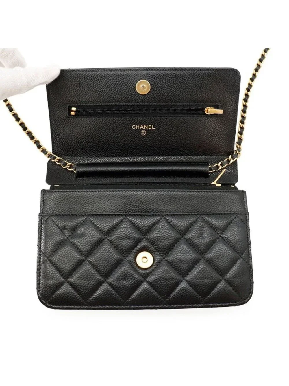 Chanel Chain Wallet Classic Quilted CC Logo Caviar Leather Black Shoulder Bag